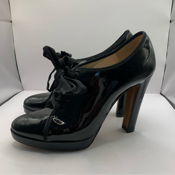 Moschino PATENT LEATHER HEELS black Oxford lace women’s size EU 37.5 US 7.5 - Picture 5 of 10